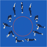 An illustration of a person doing a sun salutations flow