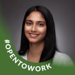 Dr. Madhura Phansikar smiling in a professional headshot, with long dark hair, wearing a light-colored top, against a dark gray background, with a green ‘#OPENTOWORK’ frame around the photo.
